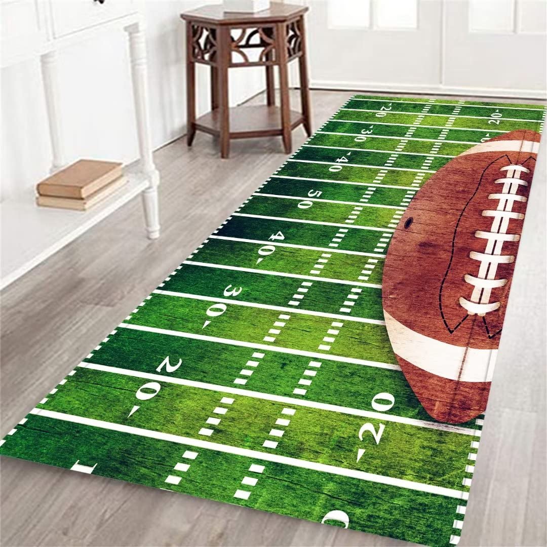 DAOPUDA Long Runner Rug for Hallway,Football Field American Sports Green Lawn Sport Game Team Competition,Area Rug Non-Slip Floor Carpet for Bedroom