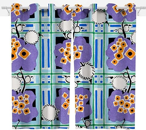Cortinas opacas con patrón de flores estéticas Art Nouveau para dormitorio, 2 paneles de cortinas coloridas para dormitorio de niñas (85 pulgadas de