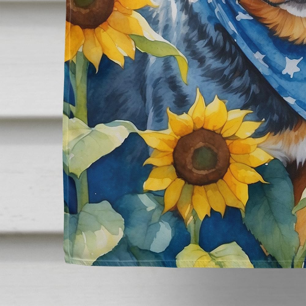 Caroline's Treasures DAC6013CHF Australian Cattle Dog in Sunflowers House Flag Large Porch Sleeve Pole Decorative Outside Yard Banner Artwork Wall Hanging, Polyester, House Size, Multicolor