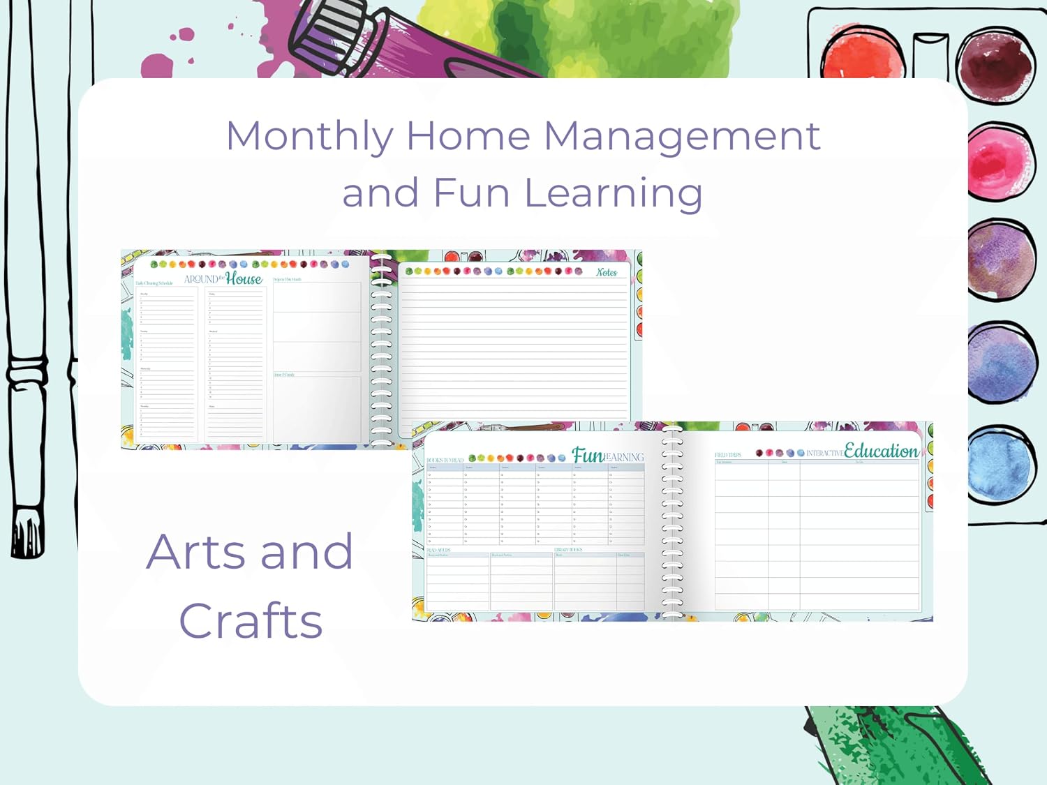 Homeschool Planner Landscape | Full Color | 1-6 Students | Plan Curriculum | Manage Home | Track Progress | 11x8.5 | Eight Designs (Applique)