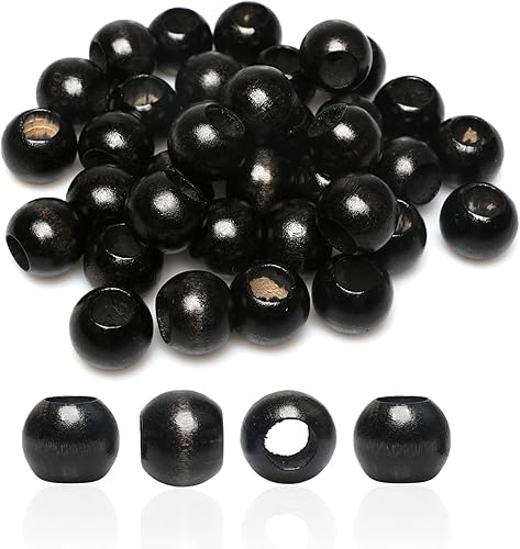 Miniatura 20 de 50 Piezas Cuentas de Madera Agujero Grande Cuentas de Madera para Manualidades de Macramé, Cuentas de Madera Sueltas Espaciadoras Redondas