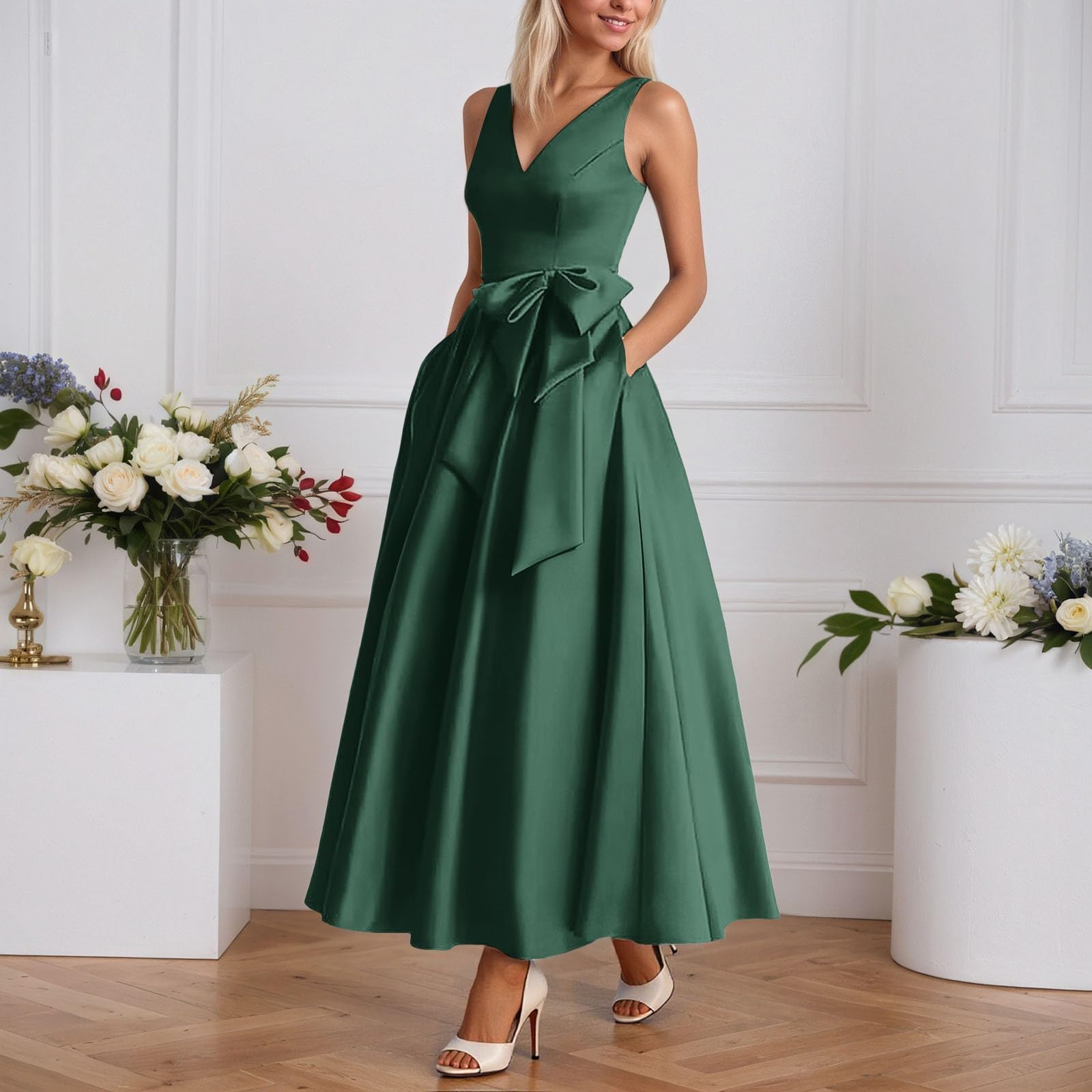 Elegante Vestido de Noche Formal de satén para Banquetes y Celebraciones, con diseño y Ajuste cómodo.