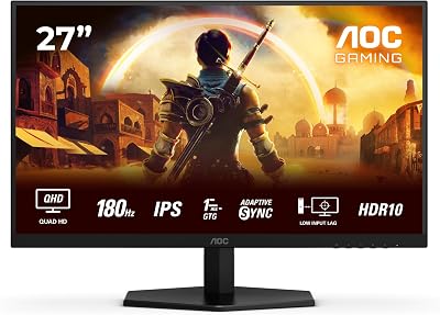 AOC Q27G42XE Gaming Monitor 27 Pulgadas 180Hz Panel Fast IPS, 1ms GtG, HDR10, G-Sync Compatible, Altavoces, (2560×1440 HDMI 2X 2.0 DP 1x 1.4) Negro