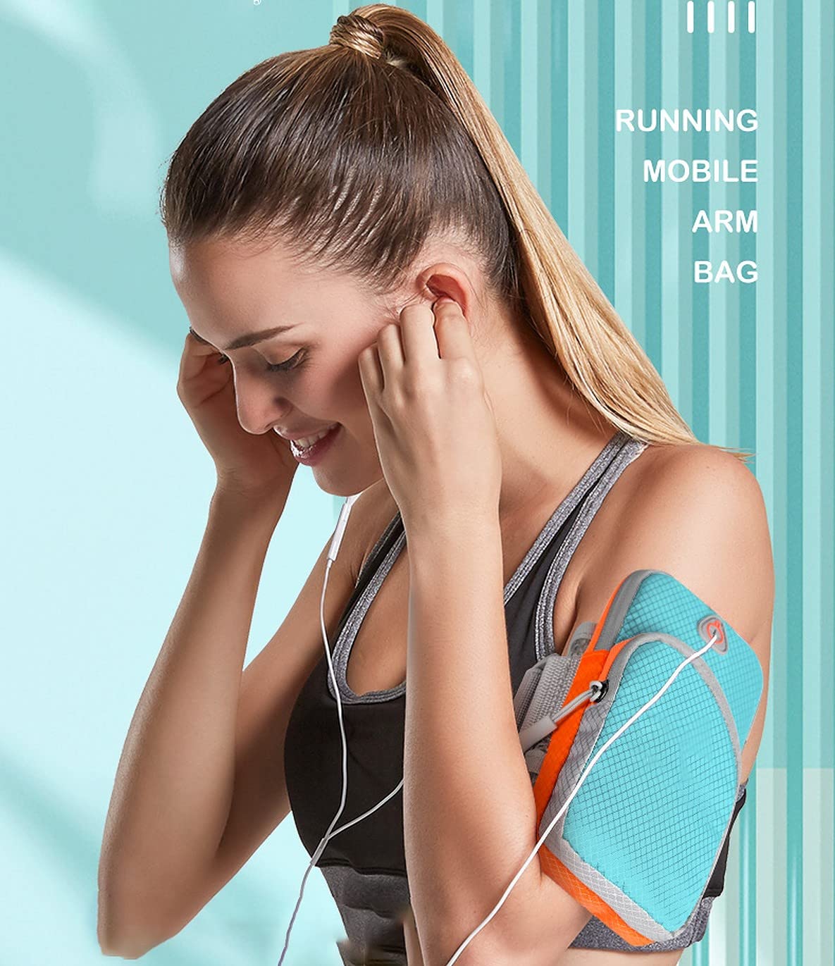 Wolpin Sports Armband for Mobile Phones | Waterproof, Adjustable Elastic Running & Gym Arm Bag for Fitness & Outdoor Exercise (Fits Phones Up to 6.0 Inch, Blue, Unisex) - Image 5 thumbnail