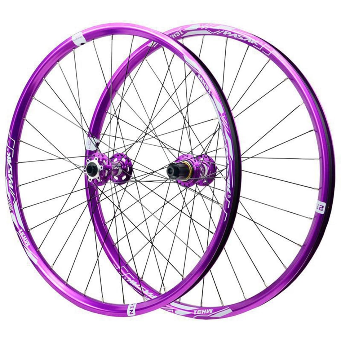 QHYRZE Mountain Bike Wheelset 26"/27.5"/29" MTB Rim DH/XC/AM Disc Brake Front Rear Wheel BOOST Thru Axle 110/148mm 32H, For 7-12s Cassette(Purple,26'')