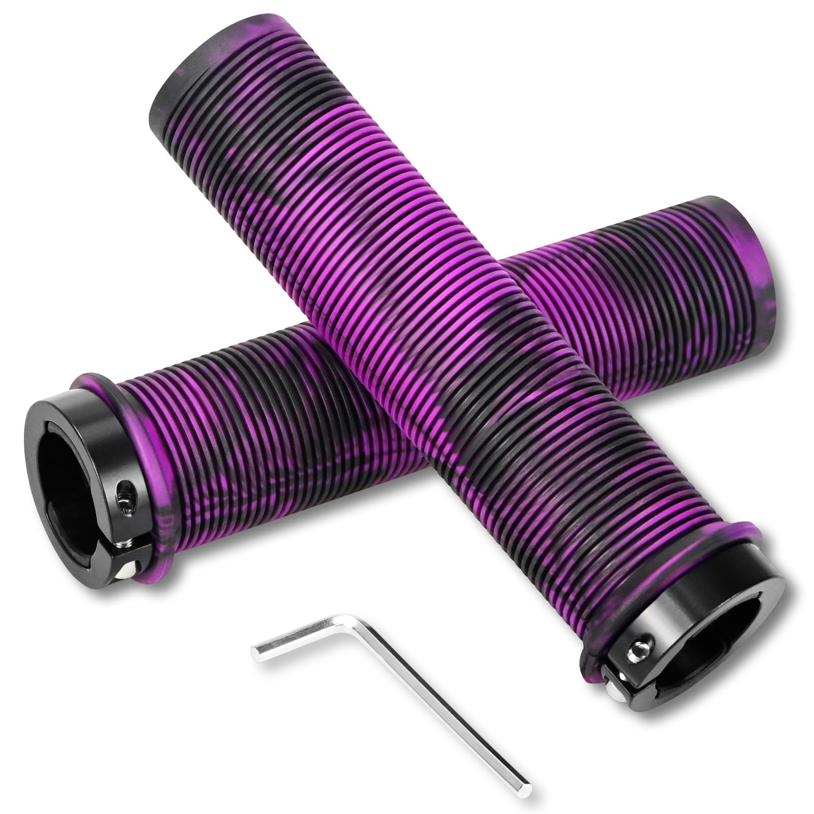 Wareet Bike Handlebar Grips,Non-Slip Rubber Bicycle Handle Grip with Aluminum Lock,Bike Hand Grip for Scooter Cruiser Urban Bikes Tricycle BMX MTB Foldable Bicycle (Purple Black)