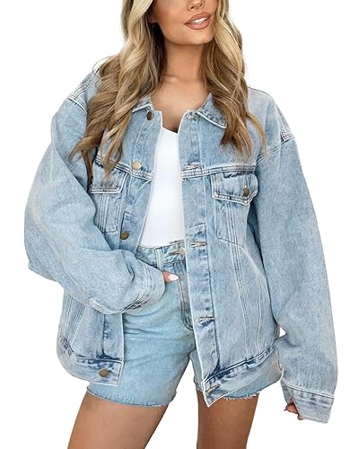 Kedera Women's Oversized Jean Jacket Long Blue Denim Jacket Long