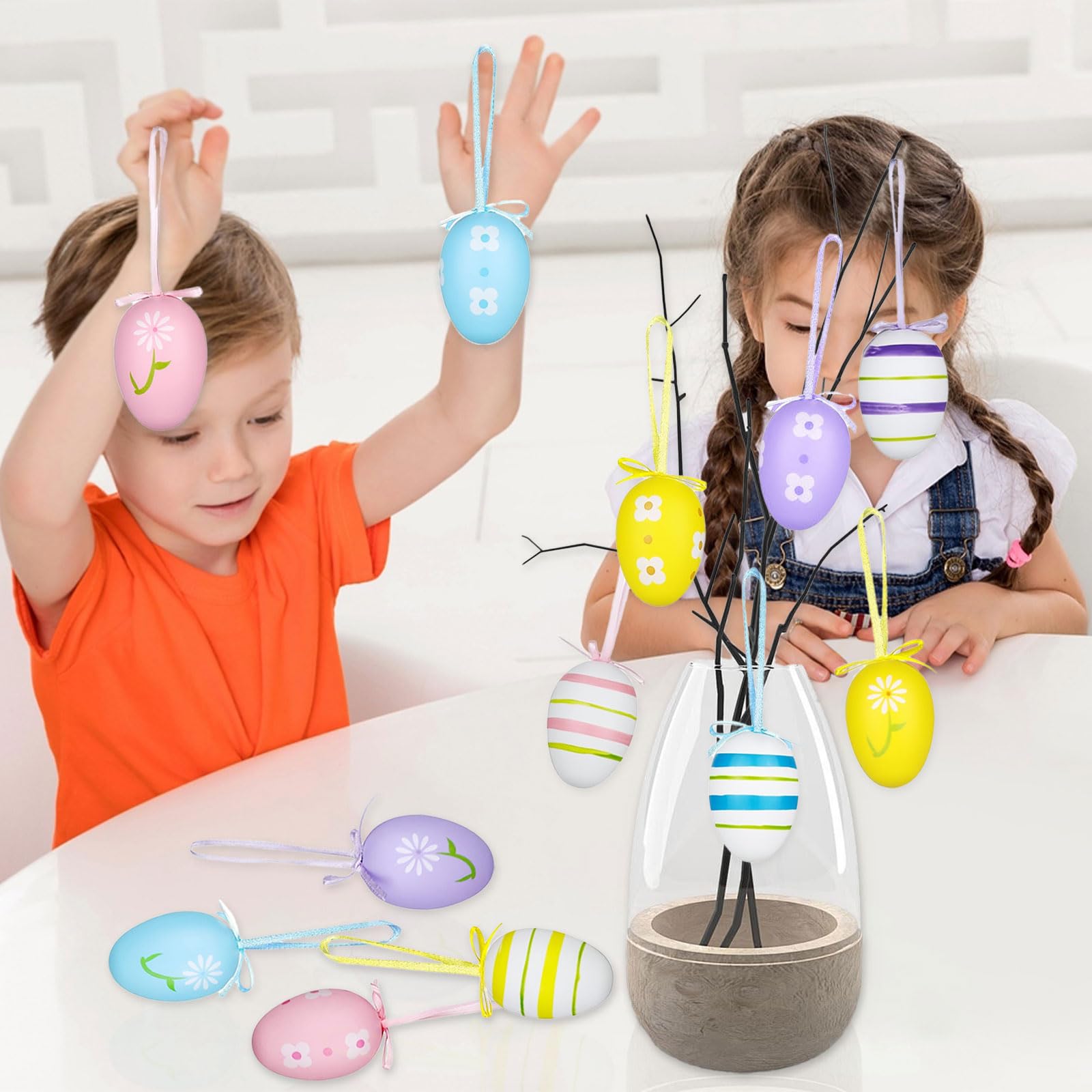 XQMMGO Pack of 12 Easter Eggs, Plastic Easter Eggs, Easter Eggs for Hanging, Easter Eggs, Easter Eggs Decoration, Easter Eggs for Indoor and Outdoor Use, Easter Decoration with Great Easter Motifs (B) - Image 4