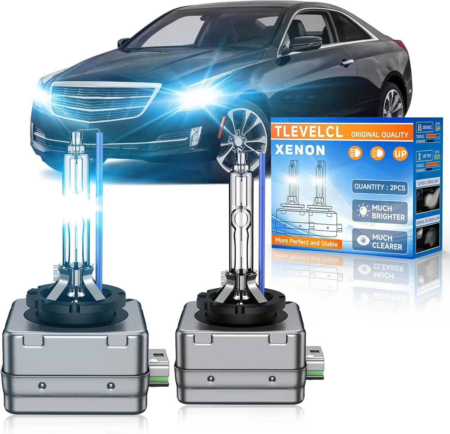 Fit for Cadillac 2013-2019 ATS 2016-2019 CTS 2013-2017 XTS D3S HID Xenon Headlight Bulbs, Upgraded High Low Beam 35W Bi-Xenon Light Bulb Replace, 8000K White Blue, Plug and Play, Pack of 2