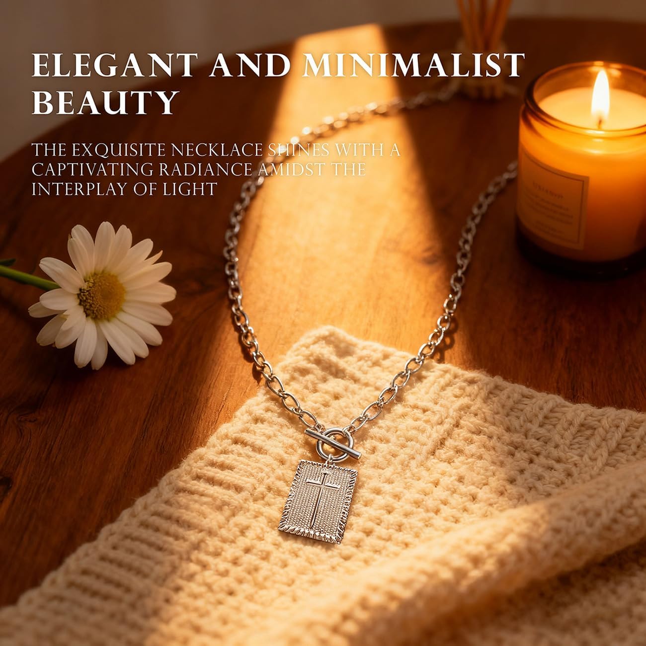 Silver Cross Necklace for Women Dainty Sterling Silver Cross Necklaces Christian Faith Religious Gifts for Women Trendy Rectangular Crucifix Pendant Toggle Clasp Necklace Baptism Daily Wear Jewelry - Image 3