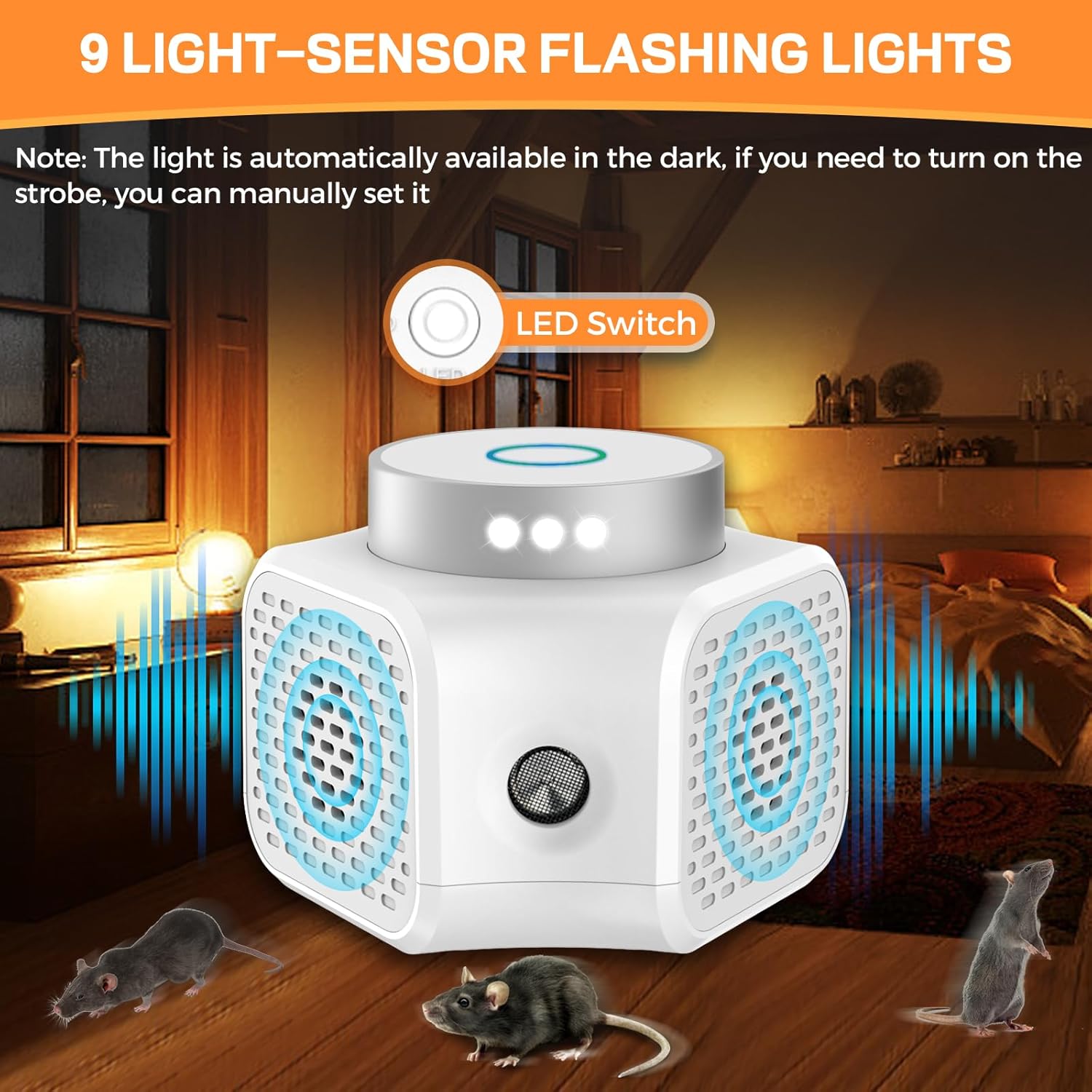 Mice Repellent for House 2025 Upgraded Ultrasonic Squirrel Repeller Pest Repellent Ultrasonic Plug in Rodent Repellent Indoor Electronic Mouse Deterrent Devices Rat Control with LED RV Strobe Lights - Image 6