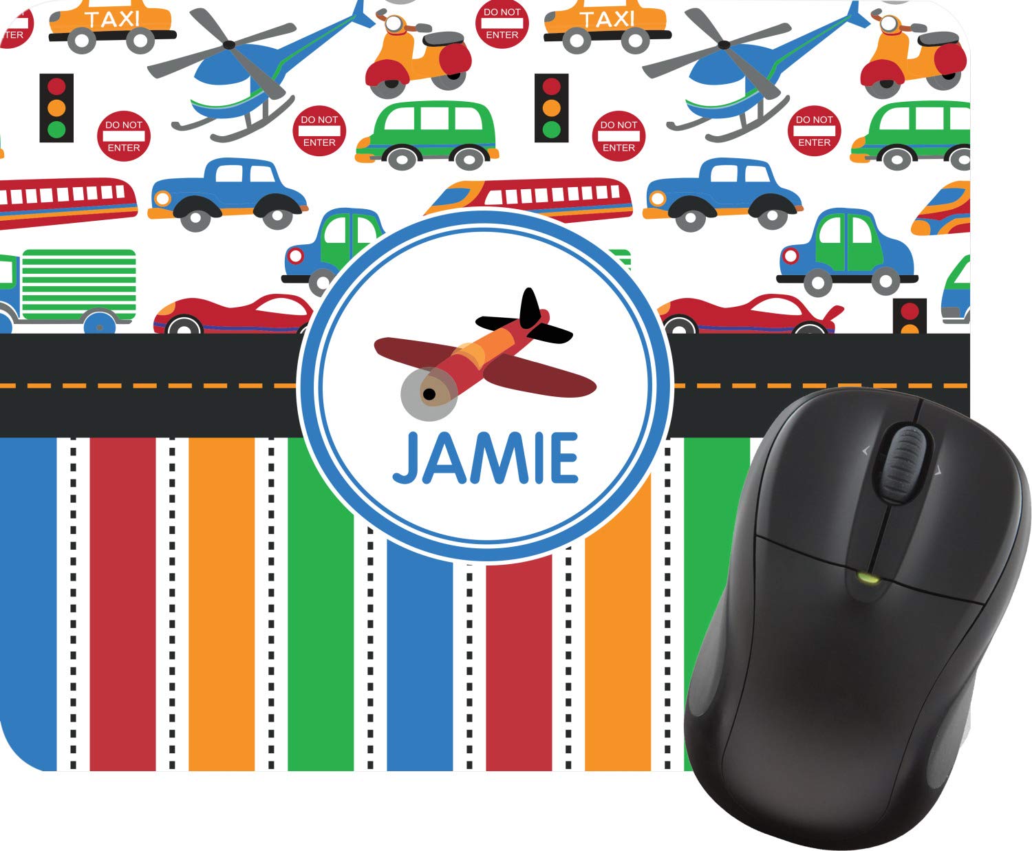 Personalized Transportation & Stripes Rectangular Mouse Pad