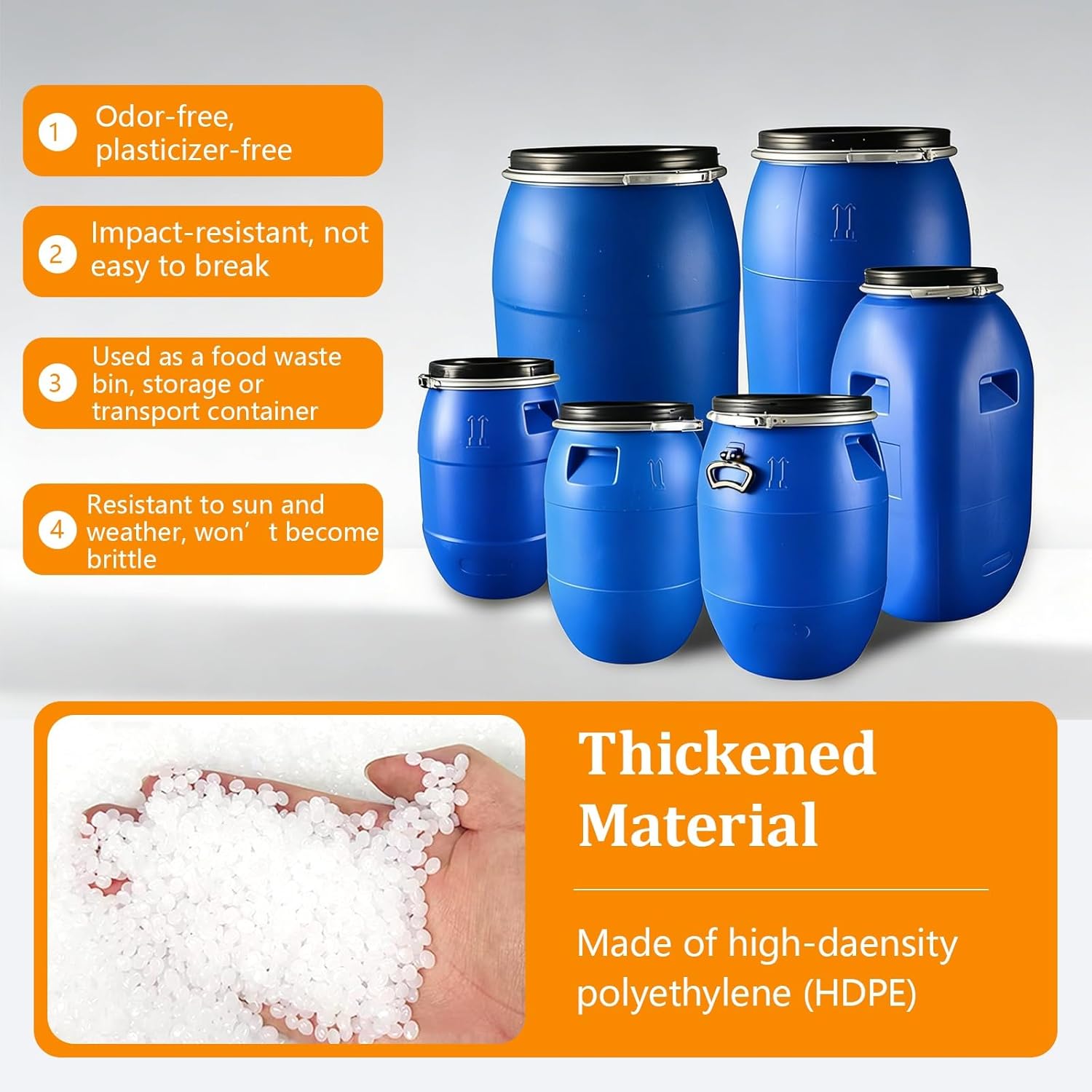 Plastic Barrel with Lid,Water Storage Drum for Outside,Food-Grade Plastic Water Barrels Storage,Blue Large Plastic Barrel,Air Tight Industrial Container,for Transporting/Shipping(100L)