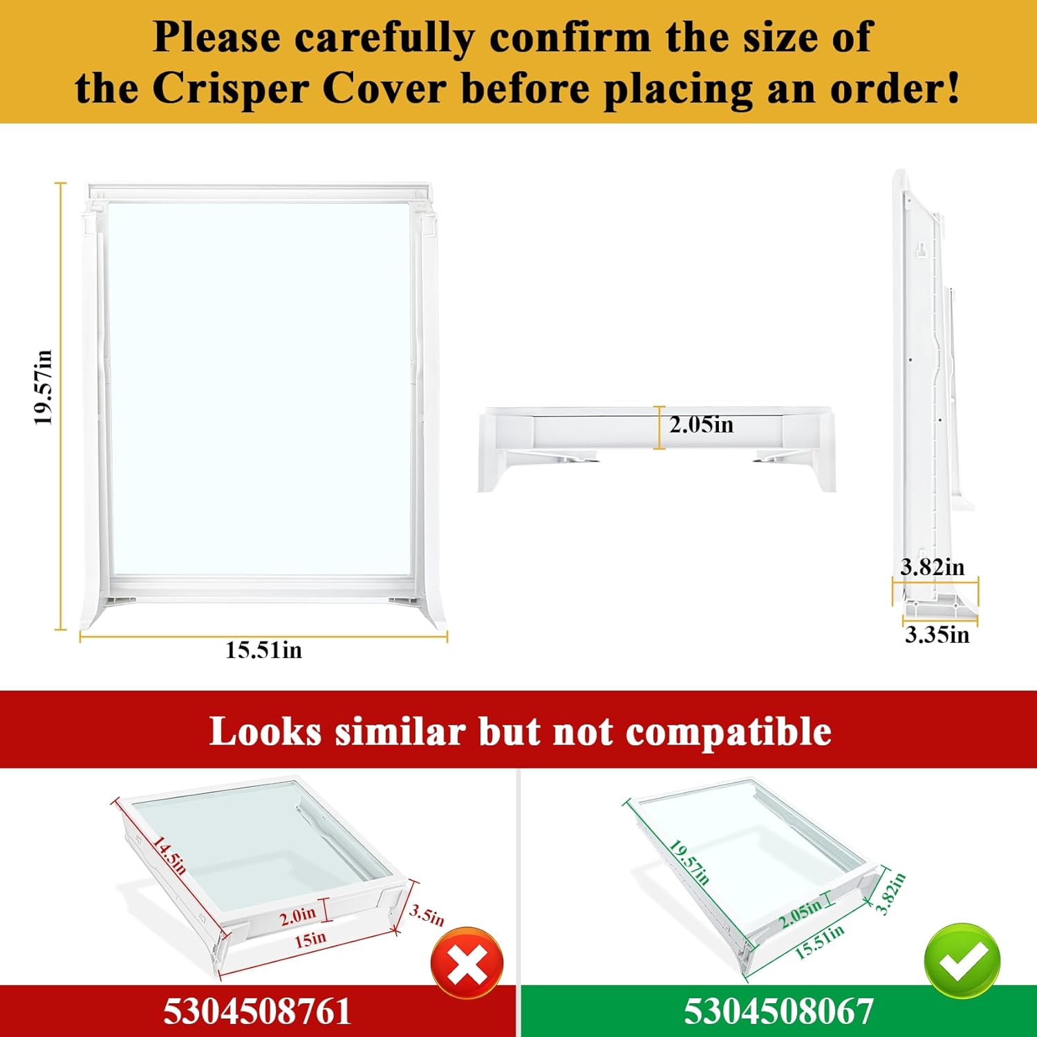 5304508067 Crisper Drawer Cover, Compatible with Frigidaire, Crosley, White-Westinghouse, Kenmore Refrigerator, FFHB2750TD0, 25370347410, etc, Replacement 5304519462, 5304508410 Drawer Cover