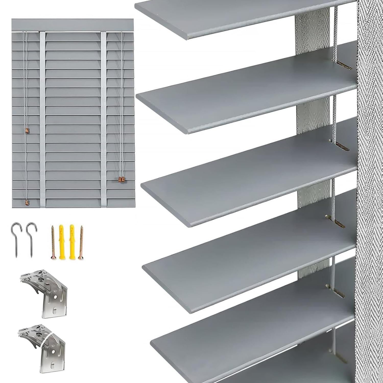 Tende Veneziana in Legno Lamelle 50 mm Veneziane Orizzontali Privacy Oscurante 60 70 80 100 110 125 130 140 150cm Tende Su Misura per Interno ed Esterno(Gray)