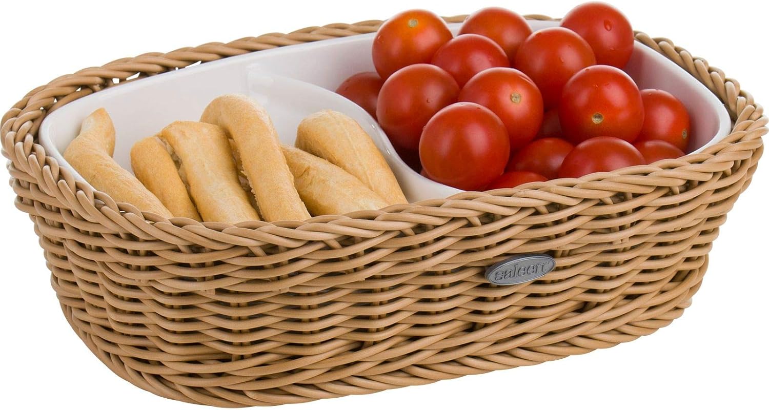 Saleen 2101604160 Rectangular 2 Porcelain Divided Basket, Beige