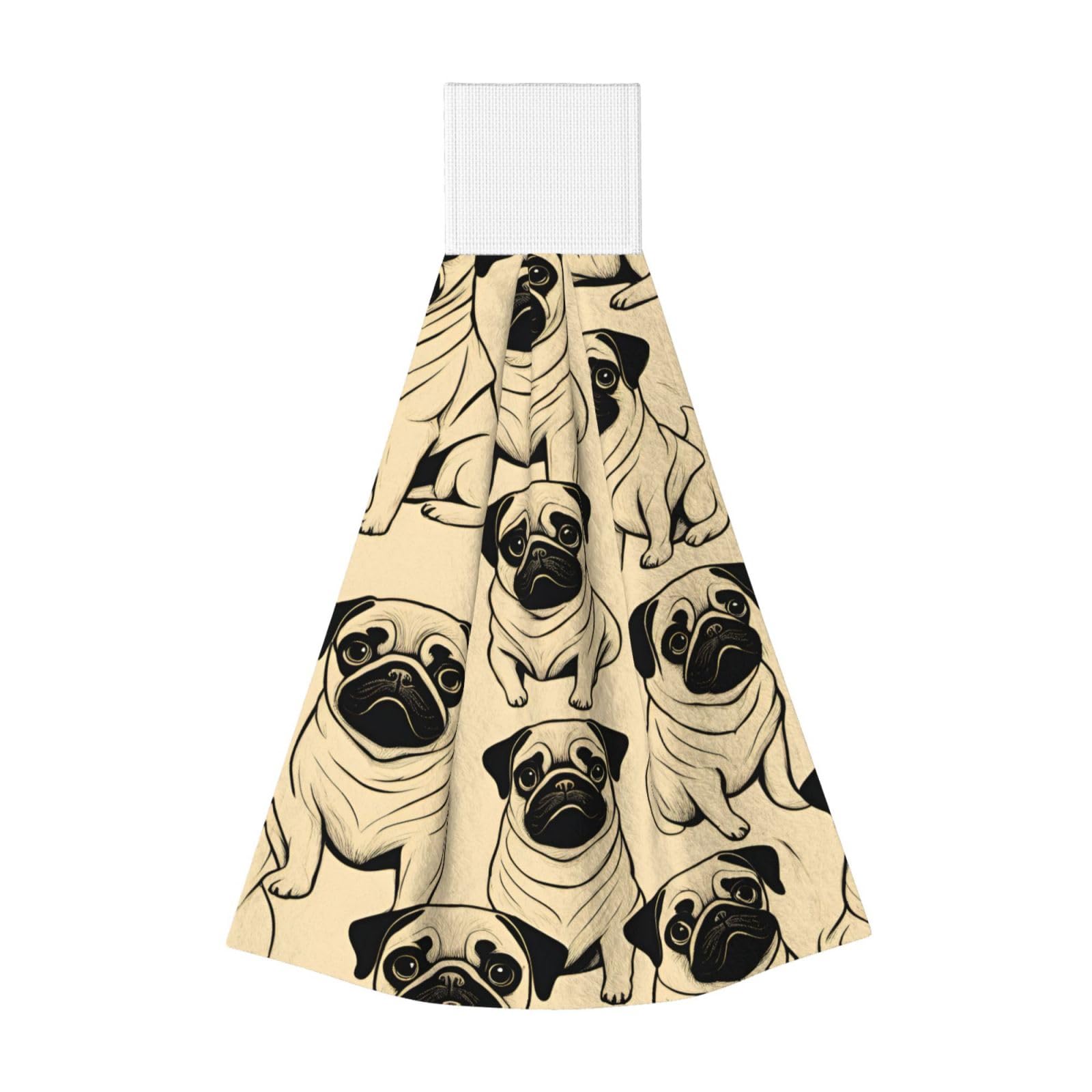 DUWAA Cute Pug Dog Print Hanging Hand Towel Quick Dry Bathroom Towel Soft Kitchen Towel