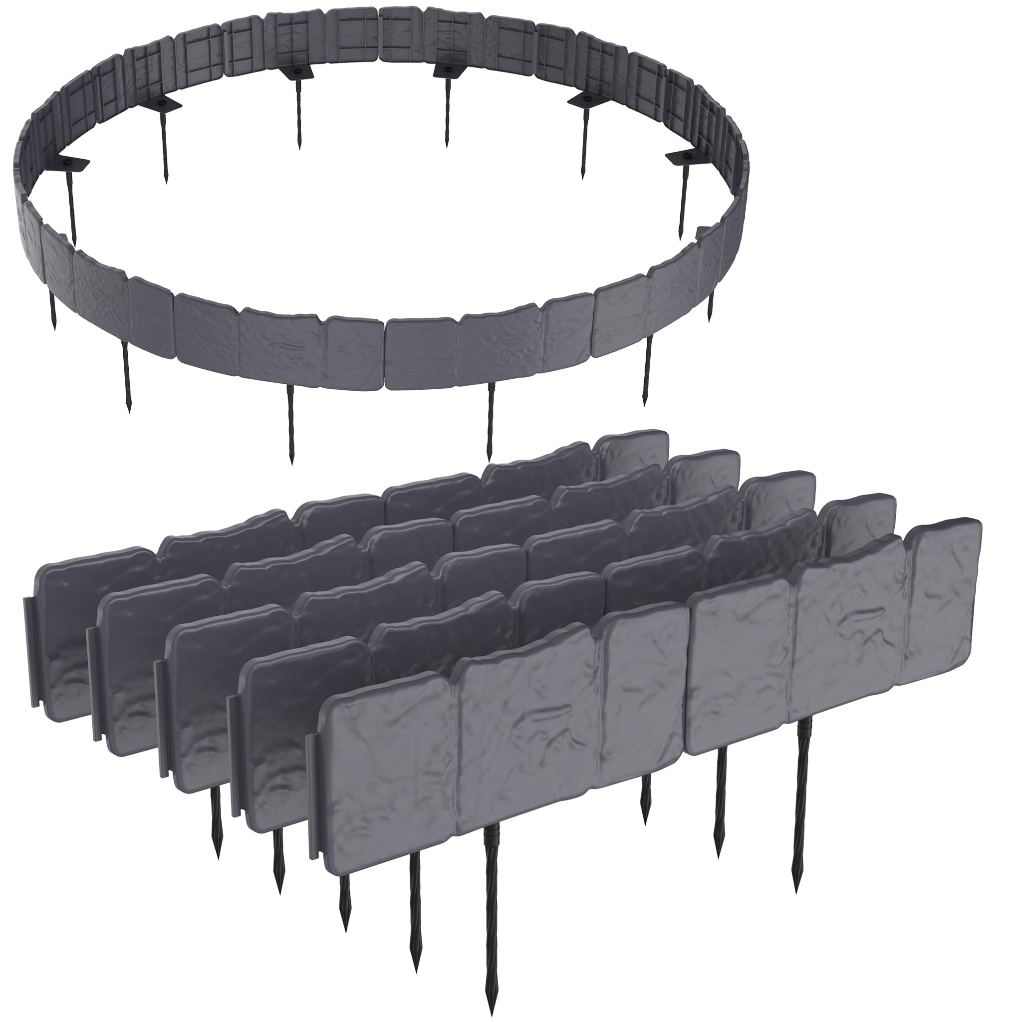 HENGMEI Bordo per aiuole in plastica, 2,5 m, con effetto pietra, 10 pezzi, 25 x 23 cm (lunghezza x altezza), antracite