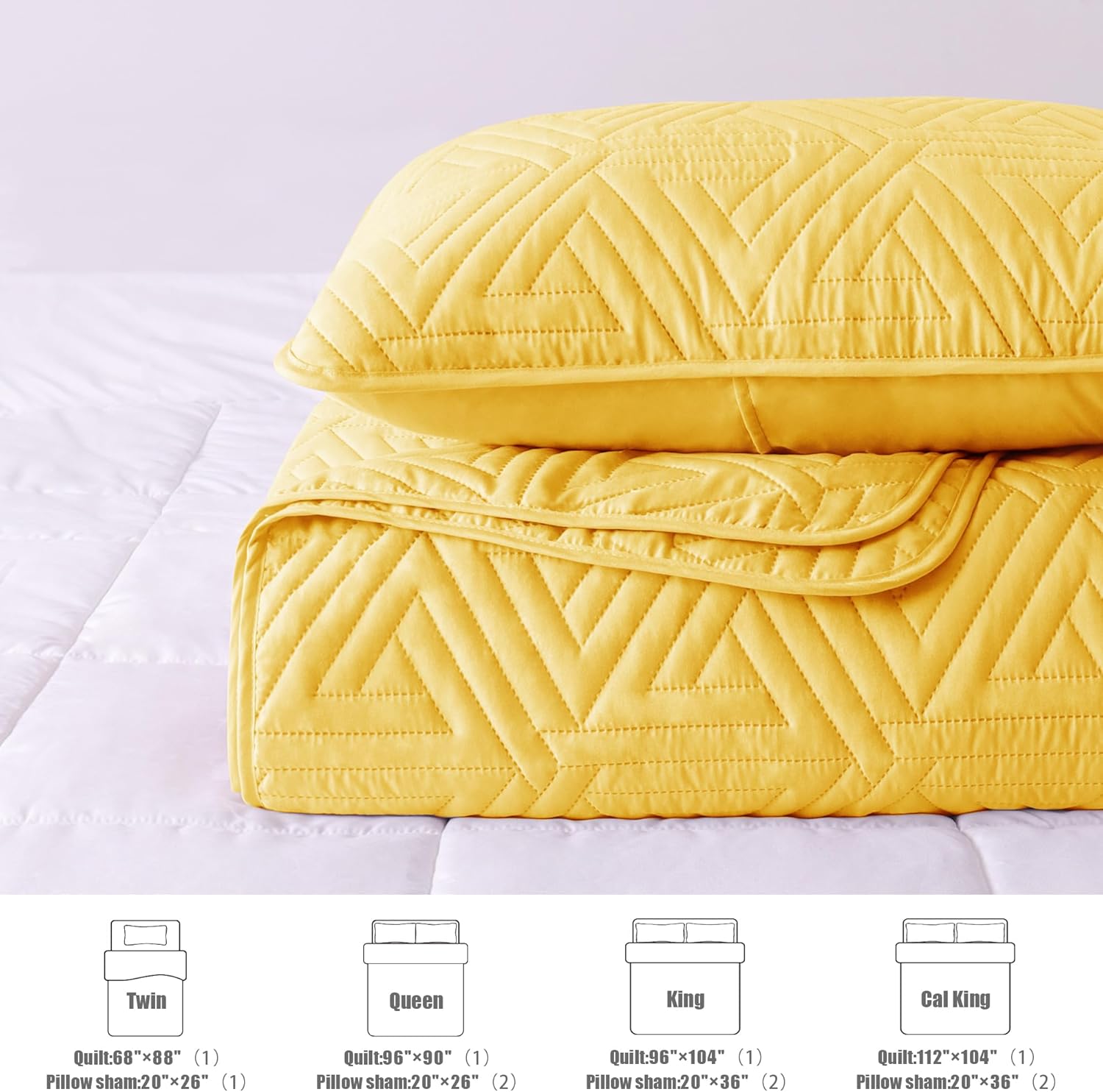 Whale Flotilla Soft Twin Size Quilt Set for All Seasons, 2-Piece Ultrasonic Geometric Quilts Bedding Set, Lightweight Reversible Bedspread, Coverlet, Bed Cover with Pillow Sham, Yellow - Image 5