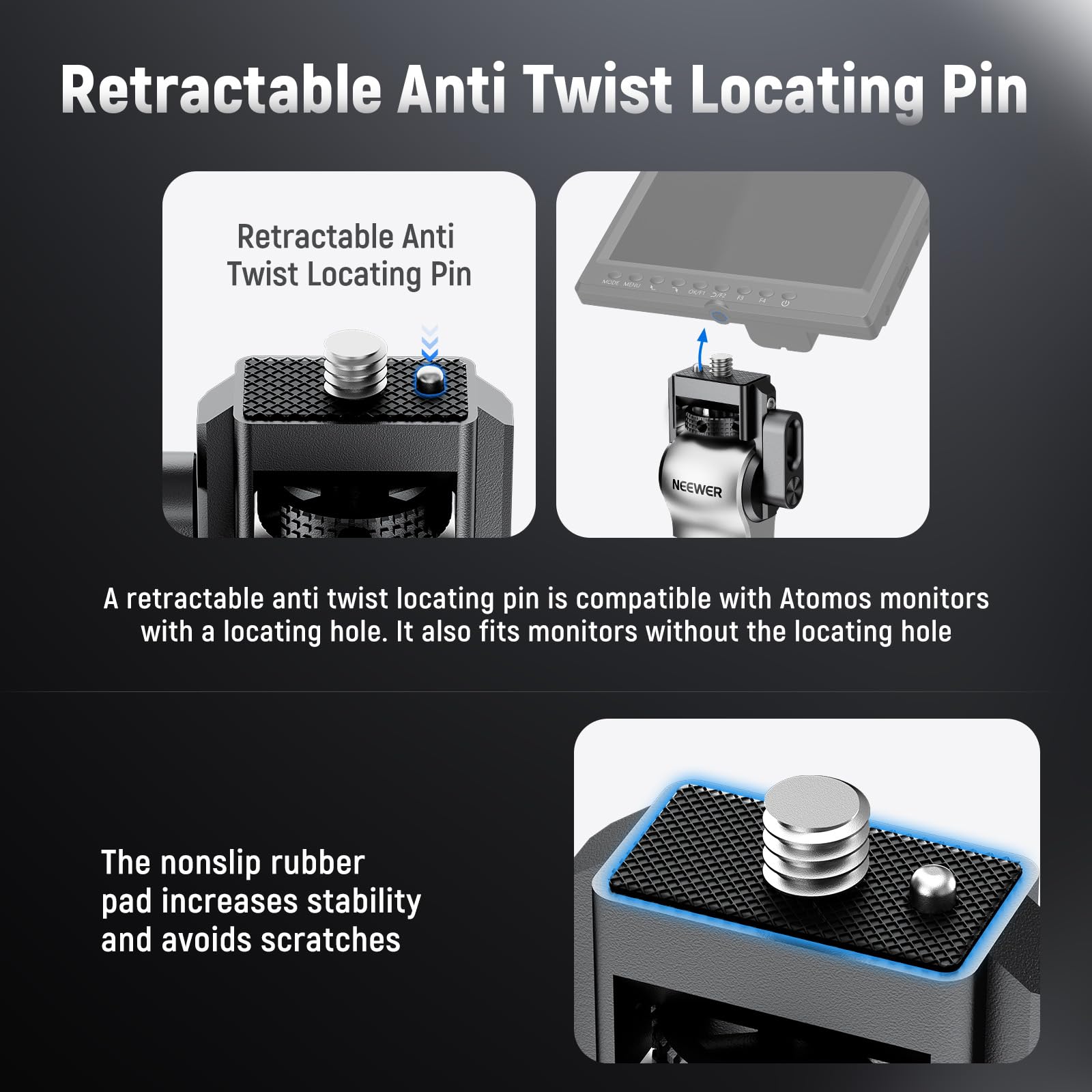 NEEWER Color Blocking Monitor Mount with Cold Shoe, Anti Twist 1/4" Screw, 360° Swivel 180° Tilt Damping - Image 3