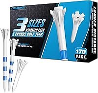 Champkey 170-Pack 5-Prong Plastic Golf Tees - Assorted Sizes 3-1/4", 2-3/4", 1-1/2" for Max Distance & Accuracy