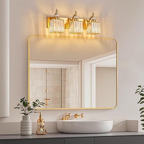 Miniatura 2 de Luces de tocador de cristal doradas, 3 luces, lámpara de tocador de baño de cristal sobre espejo, moderna lámpara de tocador para baño
