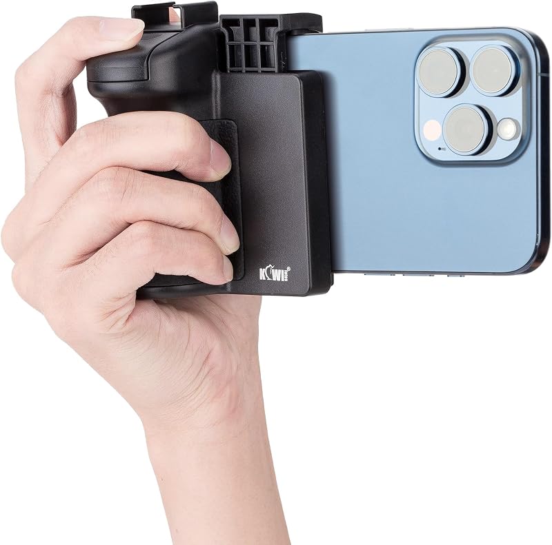 Phone Camera Grip with Remote Shutter Cold Shoe Mount | Fits 2.3-3.3" phones inch. for iPhone 17 16 15 Pro S26 S25, vlog & selfie. Cold shoe for mic/light. 1/4" tripod thread.