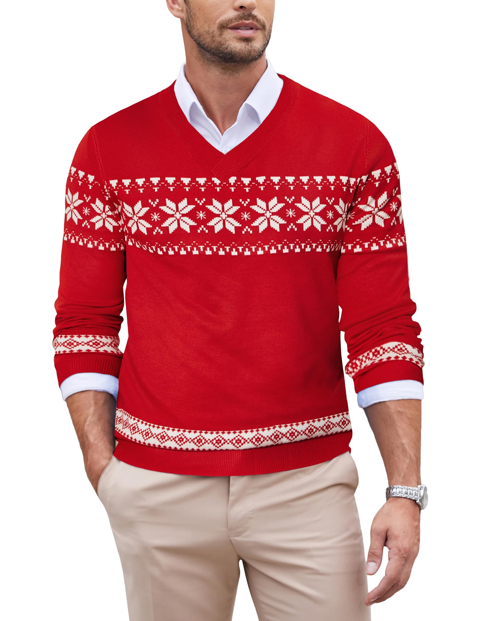 COOFANDY Weihnachtspullover Herren V-Ausschnitt Strickpullover Weihnachten Pullover Pulli Winterpullover Herren Christmas Sweater