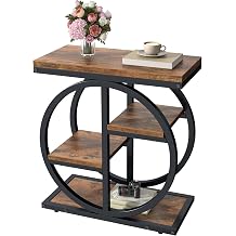 End Tables for Living Room, 4-Tier Narrow Side Table with Storage Space, Wood Slim Sofa Side Table with Geometric Metal Frame, Industrial Skinny Nightstand and Bedside Table, Rustic Brown
