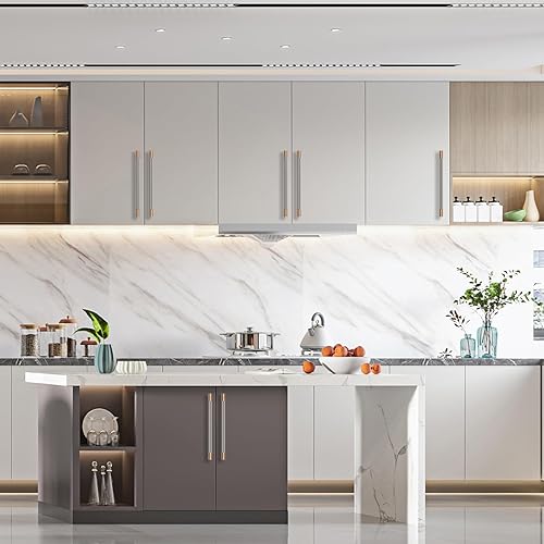 Miniatura 5 de Asidrama Paquete de 10 tiradores de gabinete de níquel satinado y bronce champán de 7.5 pulgadas (7.559 in) moleteadas para gabinetes, herrajes para