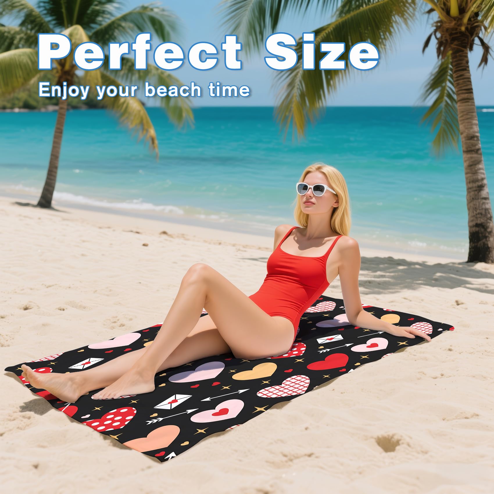 Serviette de Plage XXL Microfibre CœU.S Rose Rouge Romantique Filles, Drap de Plage Séchage Rapide Anti Sable & Légère, Serviette de Bain Grande Taille 100x200 cm, Accessoire & Cadeau été