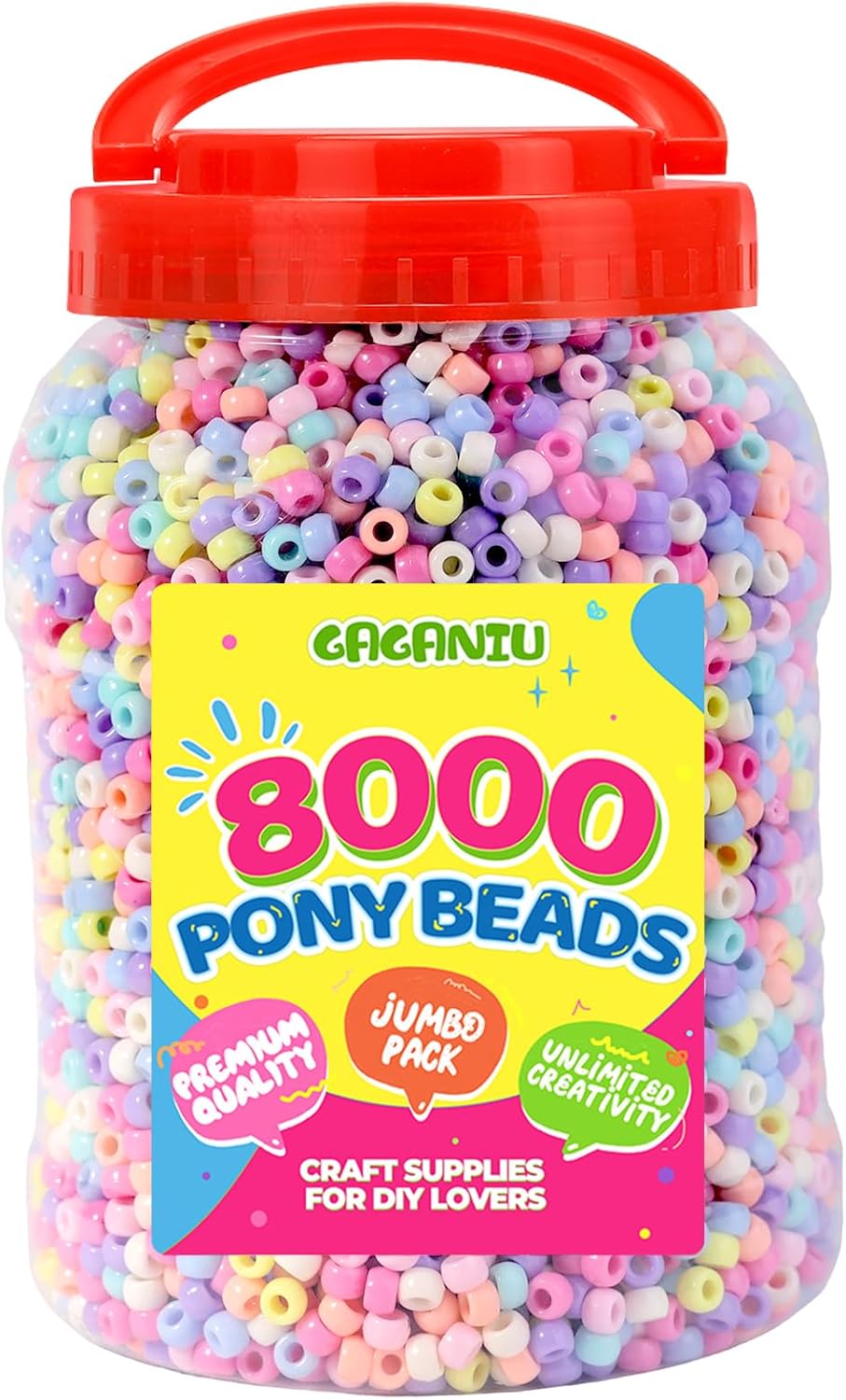 8000+ pcs Pony Beads for Bracelet Multi-Colored Making Beads Bulk for Hair Braiding DIY Crafts Kandi Jewelry Key Chains and Ornaments Decorations,10 Assorted Colors,Boxed (Macaron, 6 * 9)