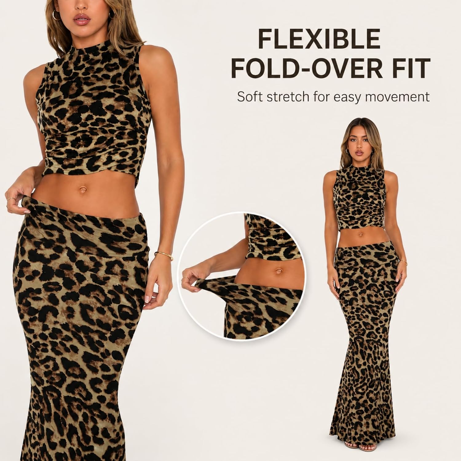 Skirt Sets Women 2 Piece Outfits - Sexy Two Pc Sleeveless Tank Crop Top Fold Over Maxi Long Skirts