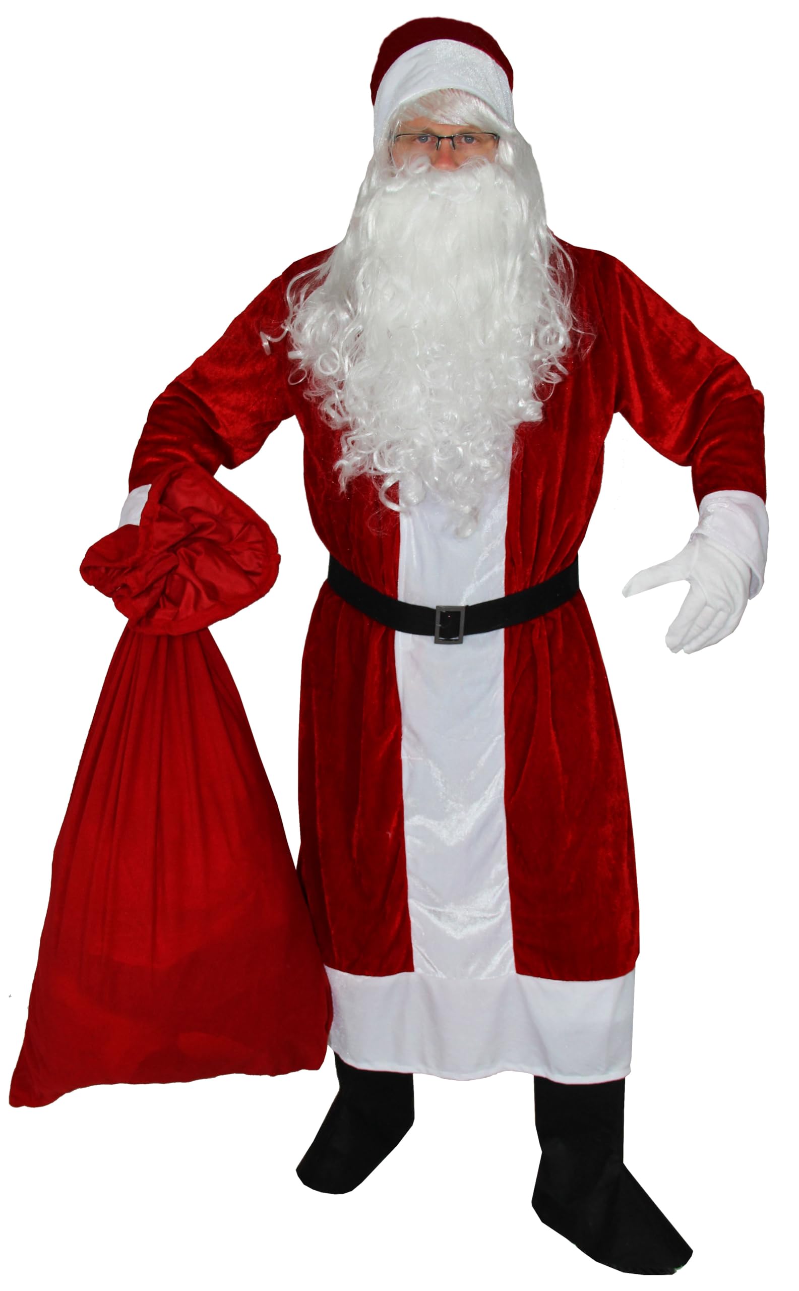 Foxxeo Dunkelrotes 6-teiliges Premium Weihnachtsmann für mit Mantel für Herren - Größe L