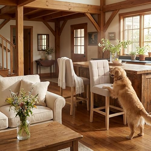 Miniatura 8 de YOUNIKE Modern Bar Stool, Counter Height Barstool with Comfy High Back & Wood Legs, Fabric Kitchen Chair for Island & Dining Room, Already Negro x 1