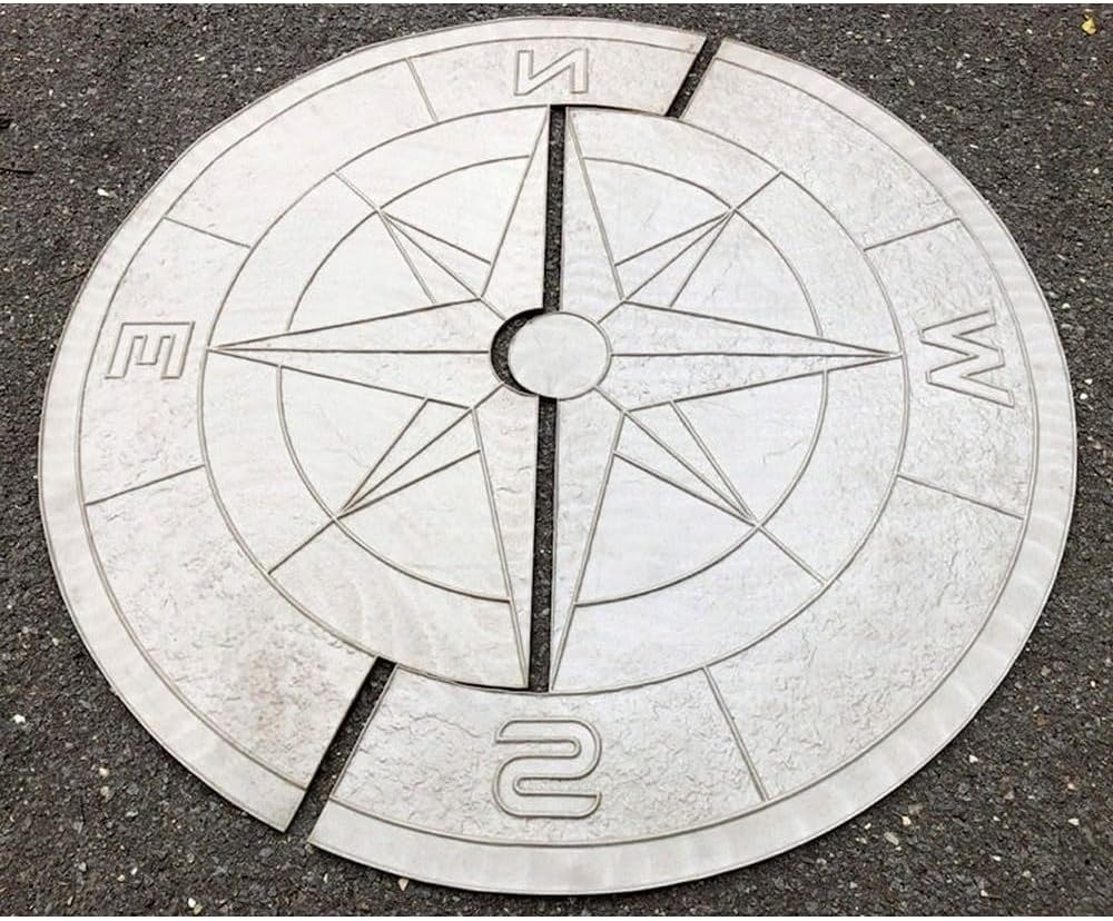 Stamp Compass-Big, Compass Concrete Polyurethane Stamp Set, 2-Piece, Textured Finish, DIY Craft Tool, 39 x 39 x 0.39 Inches