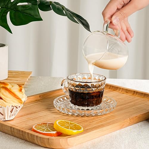 Miniatura 6 de Juego de 6 tazas de cristal para café espresso con platillos y cucharas de acero inoxidable, aptas para lavavajillas, para té, chocolate caliente,