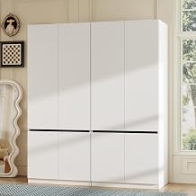 White Armoire Wardrobe Closet with 4 Doors, 75" Tall x 63" Wide | bedroom armoires wardrobe cabinet, tall armoire wardrobe closet for hanging clothes, wooden large wardrobes closet with doors