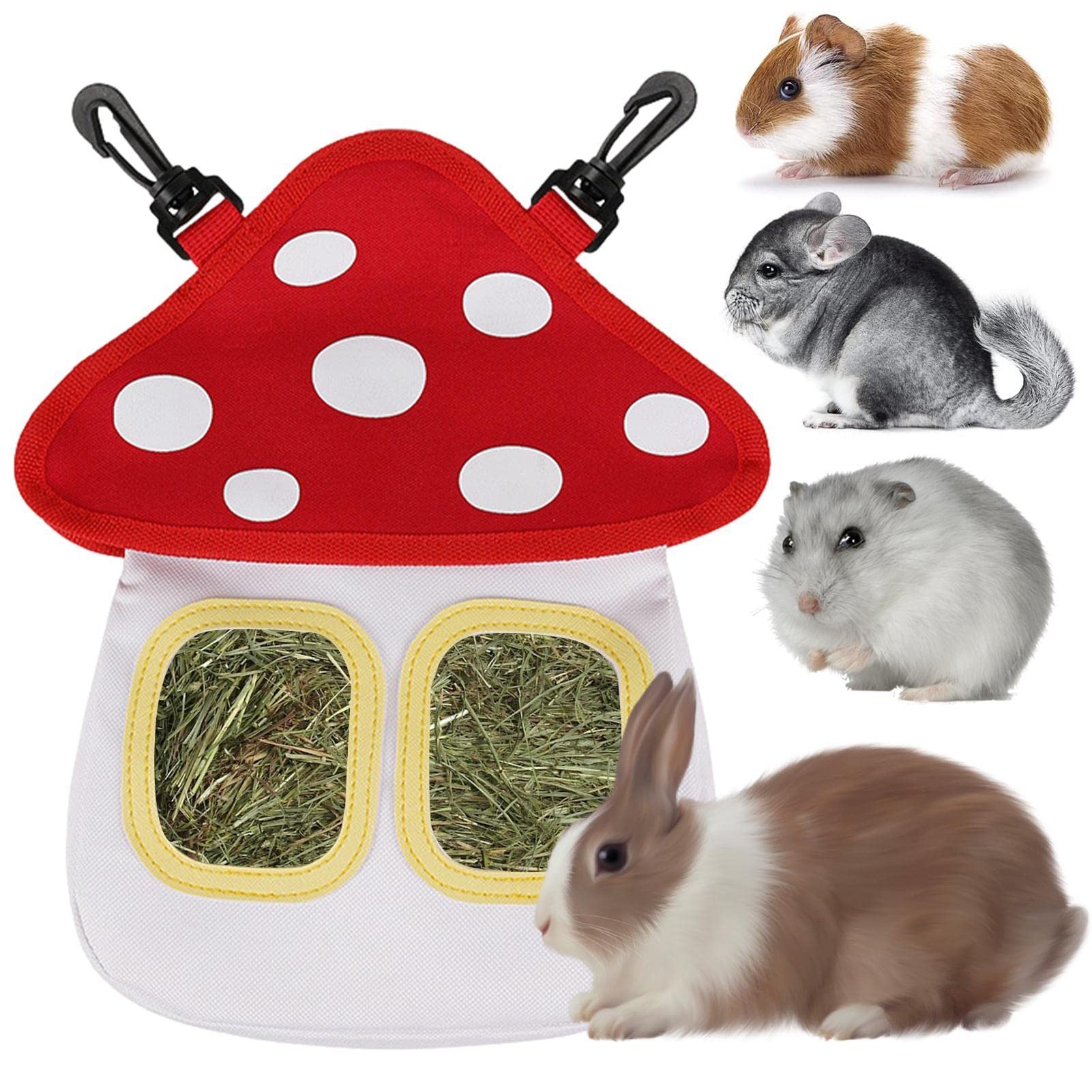 Veeteah Hay Bag for Guinea Pigs | Mushroom Shaped Oxford Cloth Fabric Hanging Hay Feeder Bag - Guinea Hay Feeder Storage with 2 Holes for Guinea Hamsters