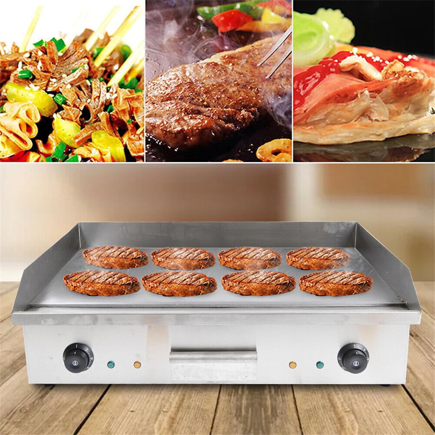 29" Commercial Electric Griddle, 3000W Electric Countertop Griddle for Restaurant Home Kichen Eggs Pancakes Hamburgers Double Control Electric Griddle Cooktop Heating 572°F (300℃)