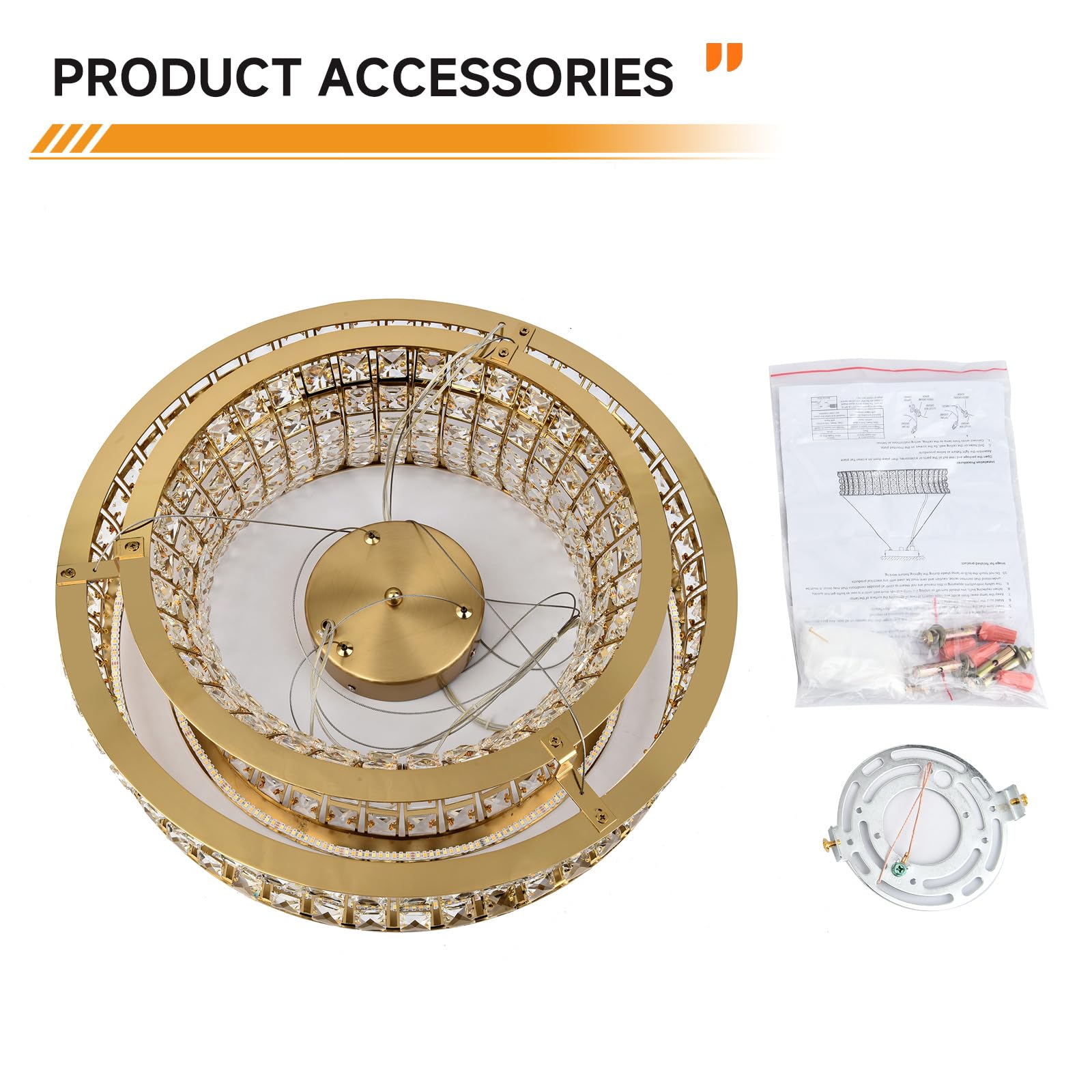 Lámpara de araña moderna de cristal dorado, lámparas colgantes redondas LED, lámparas de araña doradas ajustables para vestíbulos, salones y comedores, 50 cm