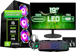 PC Gamer Completo Intel i5 8GB HD 1TB Geforce 2GB Monitor 21" - Kit Gamer Teclado Mouse Headset