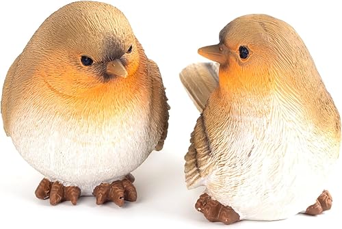 Garden Birds - Juego de 2 estatuas de pájaros de resina hechas a mano para decoración de exteriores e interiores, figuras realistas de pájaros para