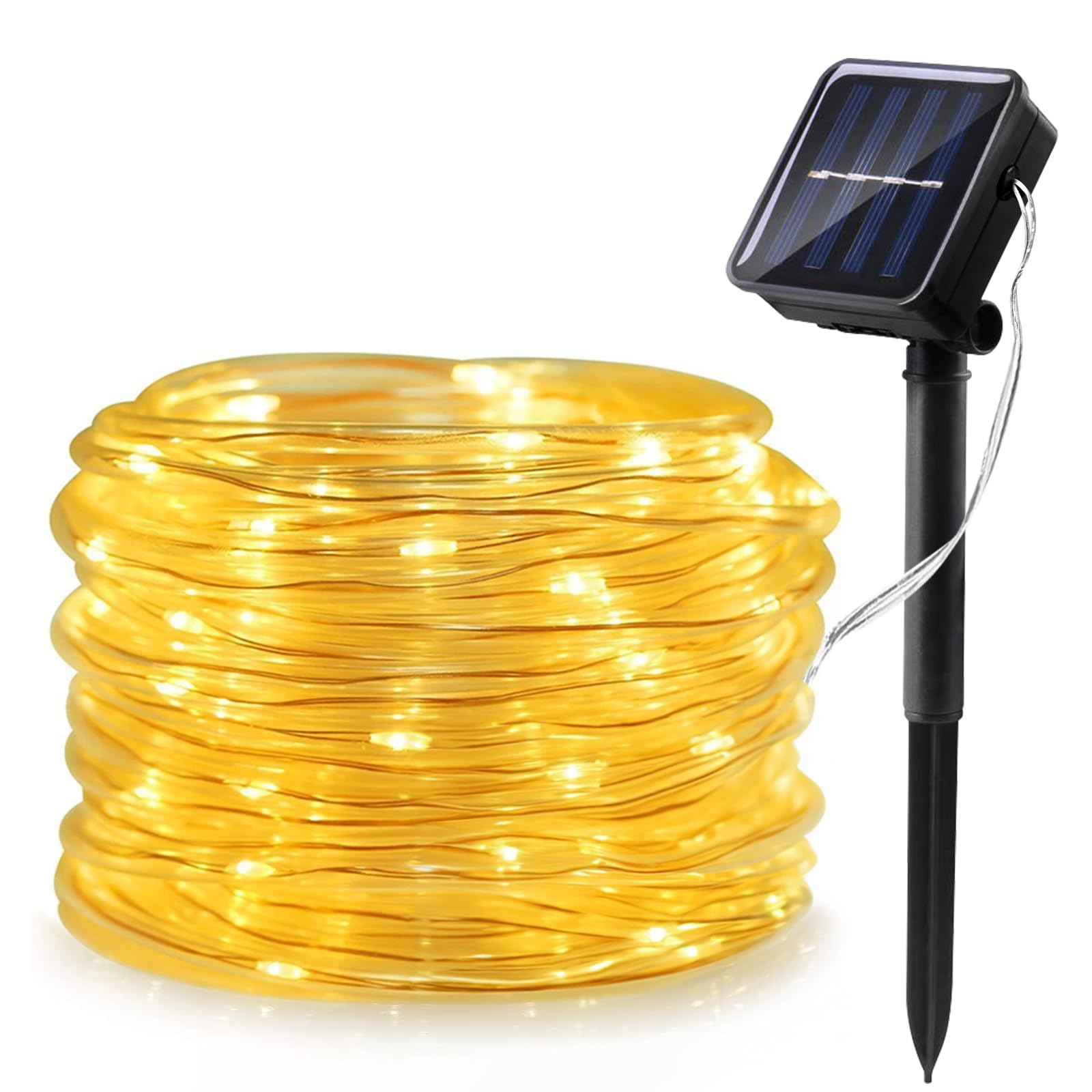 WoskjXas Solar Luz de Cuerda, 12m 100LEDs Solar Guirnalda Manguera, Luces Solares Impermeables, Solares Iluminación Cuerda Decoración con 8 Modos para Jardín Boda Fiesta de Navidad Certificado ClimatePartner
