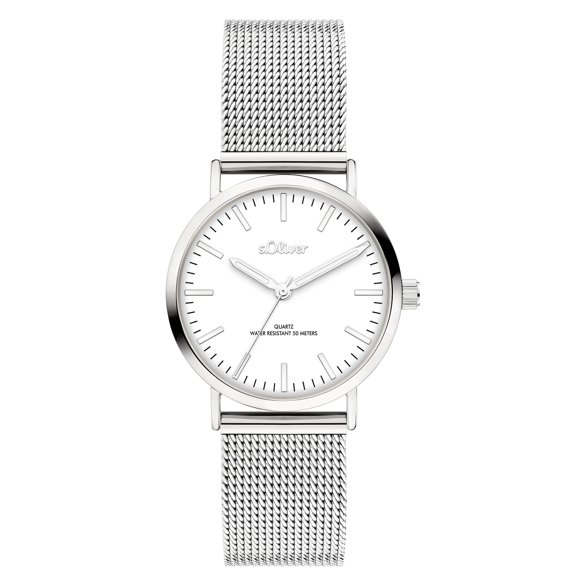 s.Oliver Damenuhr - Rund - Silber - 30 mm - Elegante Damenuhr aus poliertem Edelstahl mit Quarzwerk - 5 ATM wasserdicht - Kratzfest