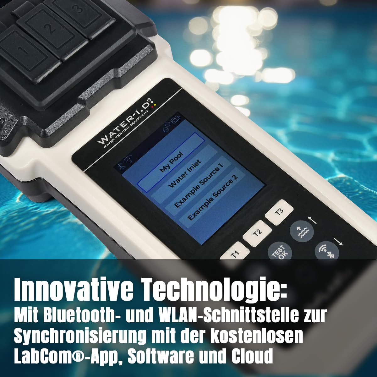 PoolLab 2.0 Photometer inkl. Nachfüllpack - Professioneller Pooltester mit Bluetooth & WiFi - Wasserdicht nach IP68 - Misst 24 Parameter - Wasseranalyse für Pools und Spa