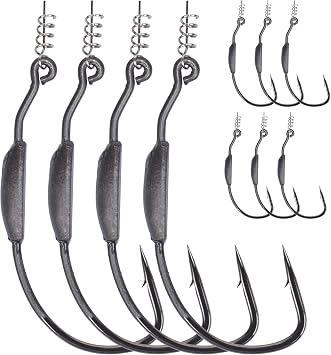 Fishing Bait Soft Plastic Lures 30/50 Pcs, Weighted Hooks 10 Pack & 40-Piece Set, 4in/5in Salty Split Tail Jerk Shad, 3/0 4/0 5/0 Weedless Swimbait Hook for Bass Fishing