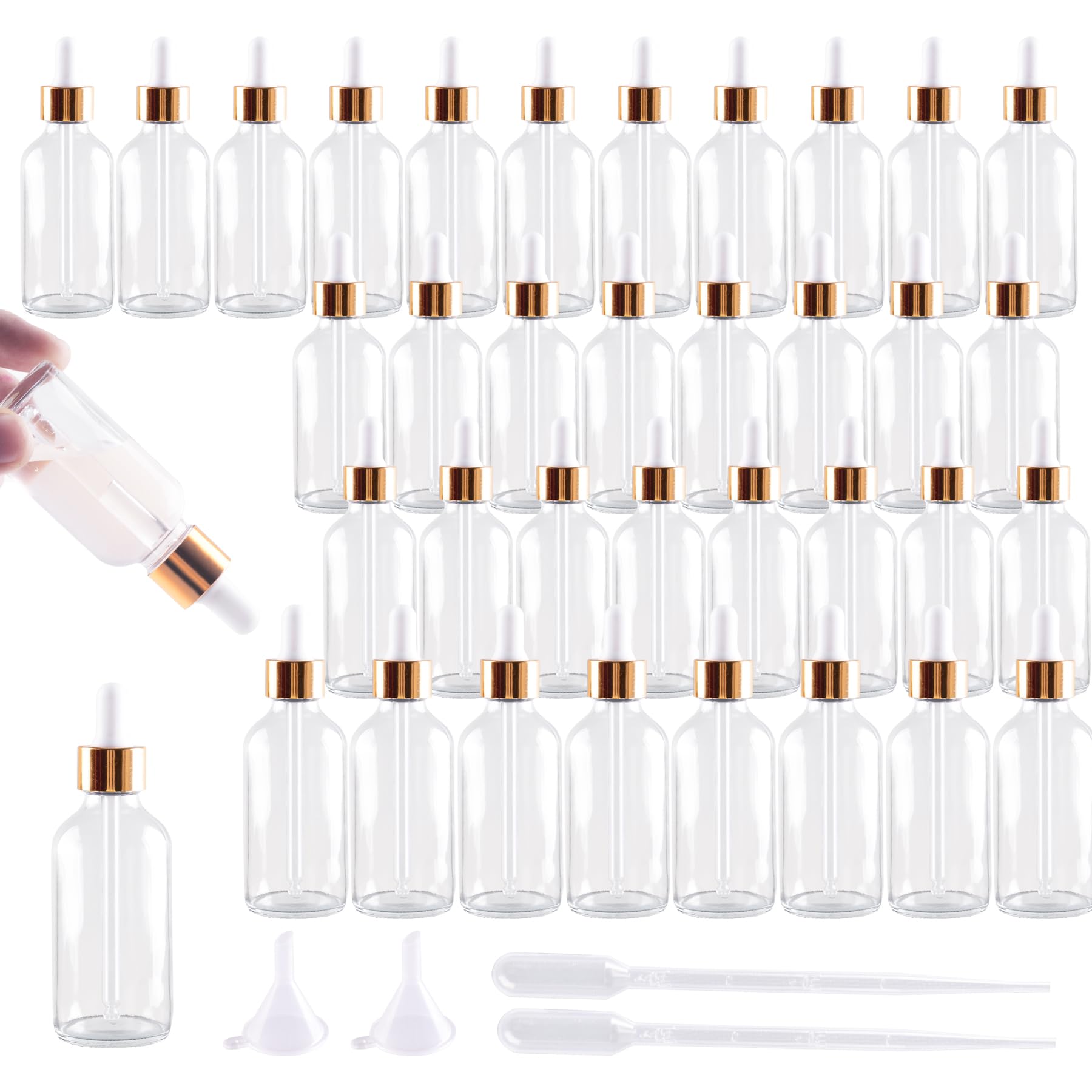 Paquete de 36 frascos cuentagotas de vidrio de 2 onzas, botellas de vidrio con cuentagotas para aceites esenciales, perfumes, uso en laboratorio (dorado, 36P2oz)