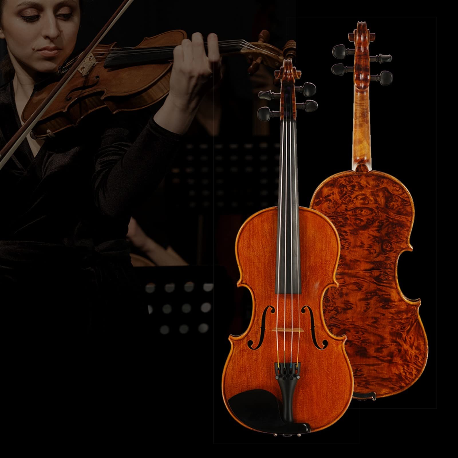 Erwachsene violine 4-saitige Violine Handgefertigte Geige Mit Fichtendecke Ahorn-Rückseite Mit Ebenholz-Griffbrettsaiten Und Koffer-Kit professionelles Violine