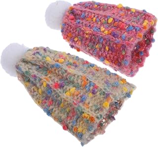 LOLIPPYY 2 piezas Mini Gorros de Lana para Muñecas para Manualidades y Decoración de Casas de Muñecas Accesorios de Punto Suaves y Cómodos Rosa y Beige